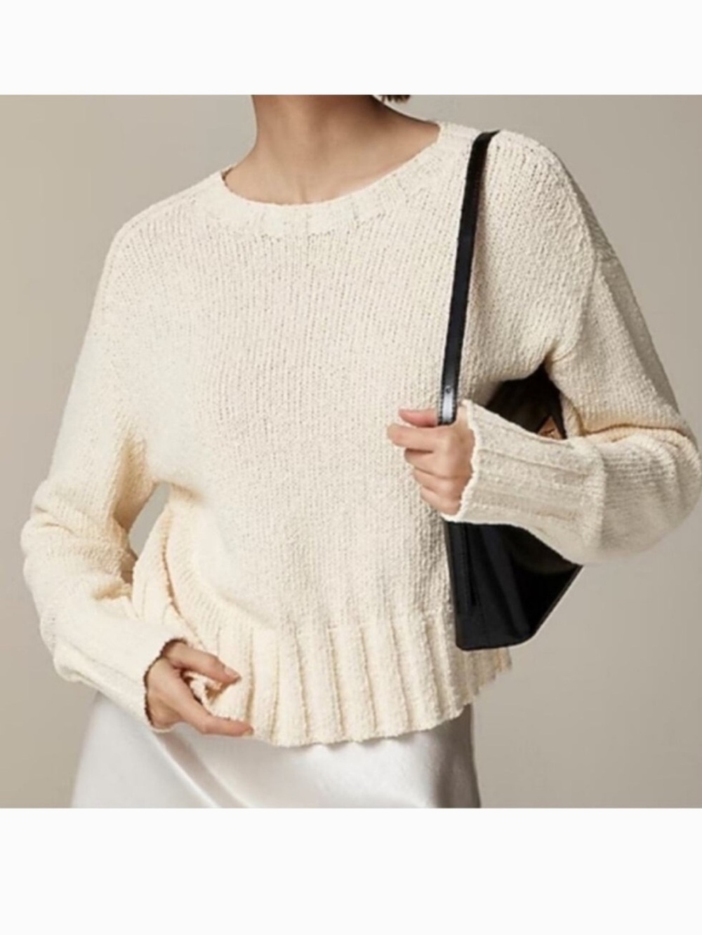 J. Crew Relaxed Crewneck Sweater Women’s S Antique White Textured NWT